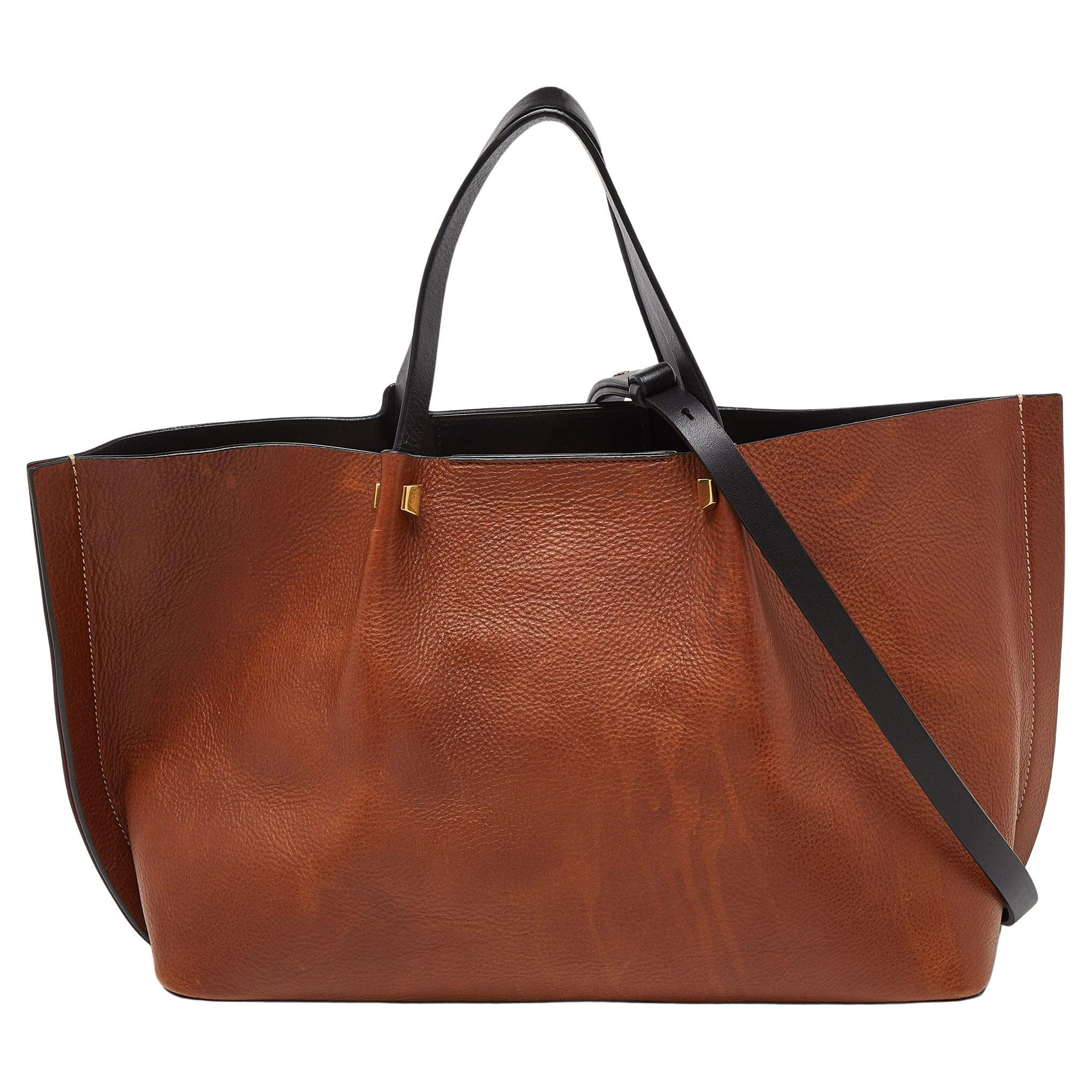 Valentino Leather Brown/Black Medium VLOGO Escape Tote