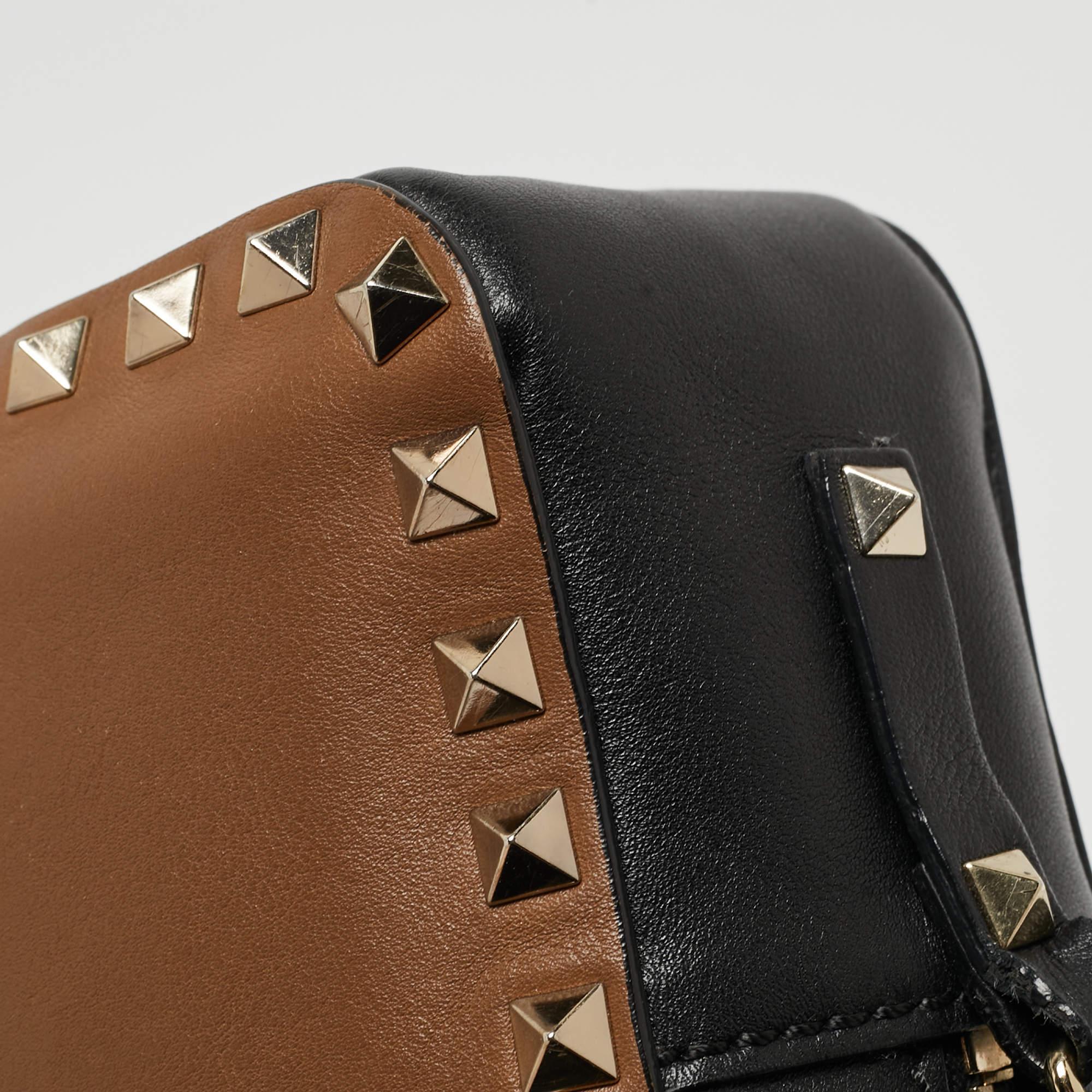Women's Valentino Brown/Black Leather Rockstud Crossbody Bag
