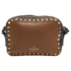Valentino Brown/Black Leather Rockstud Crossbody Bag