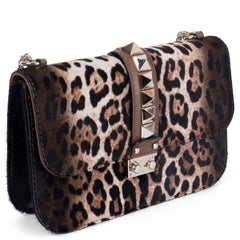 VALENTINO brown calf hair LEOPARD GLAM LOCK MEDIUM Shoulder Bag