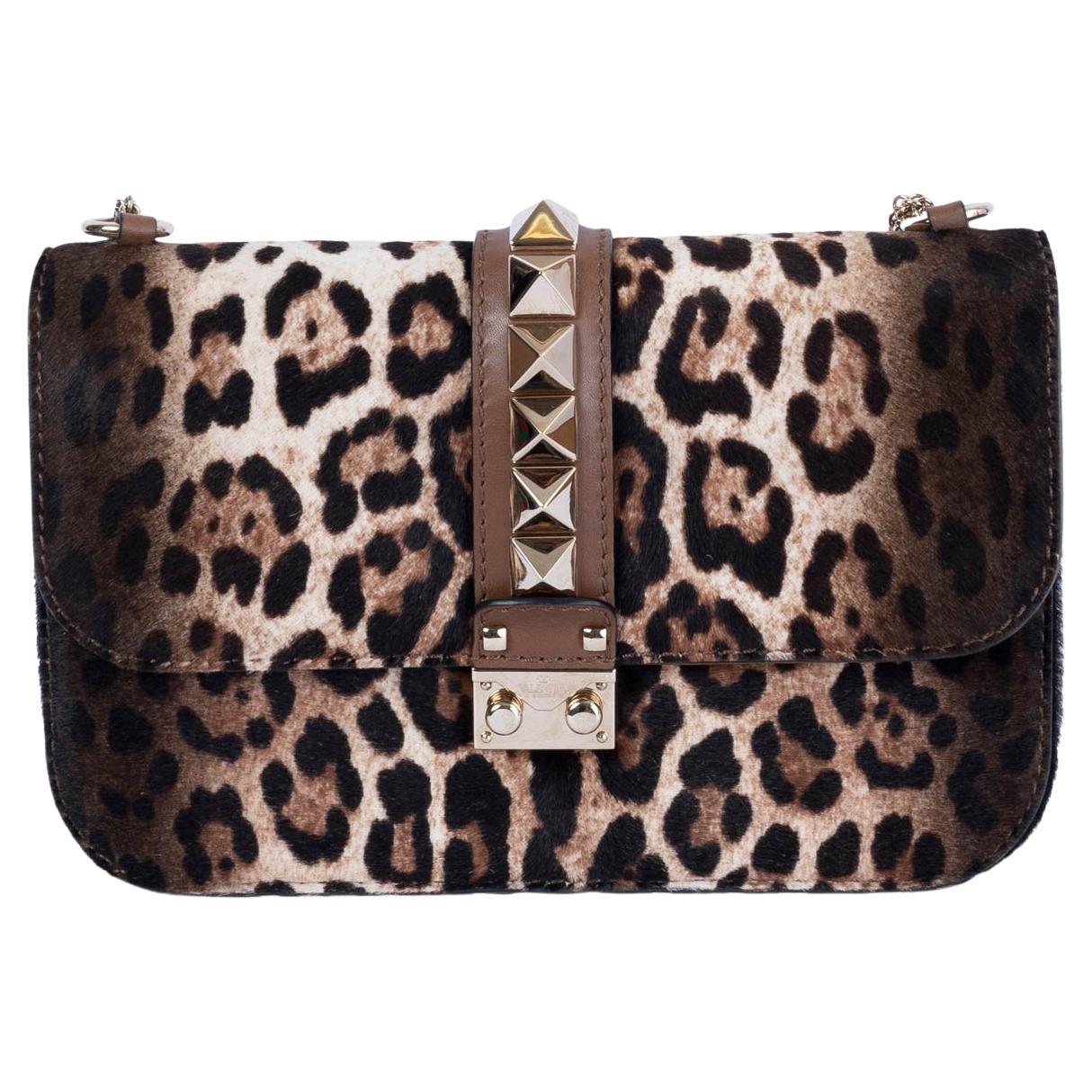 Valentino Brown Calf Hair Leopard Glam Lock Medium Shoulder Bag