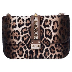 VALENTINO Bolso de hombro de pelo de becerro marrón LEOPARDO GLAM LOCK MEDIUM