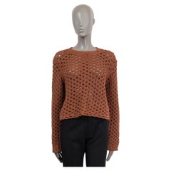 VALENTINO brown cotton 2021 CHUNKY OPEN CROCHET KNIT Crewneck Sweater S