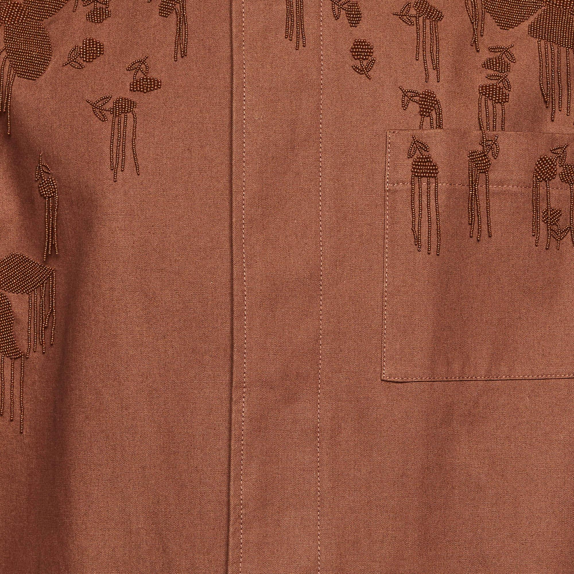 Marrone Valentino Giacca Blouson in cotone marrone impreziosita da perline S in vendita