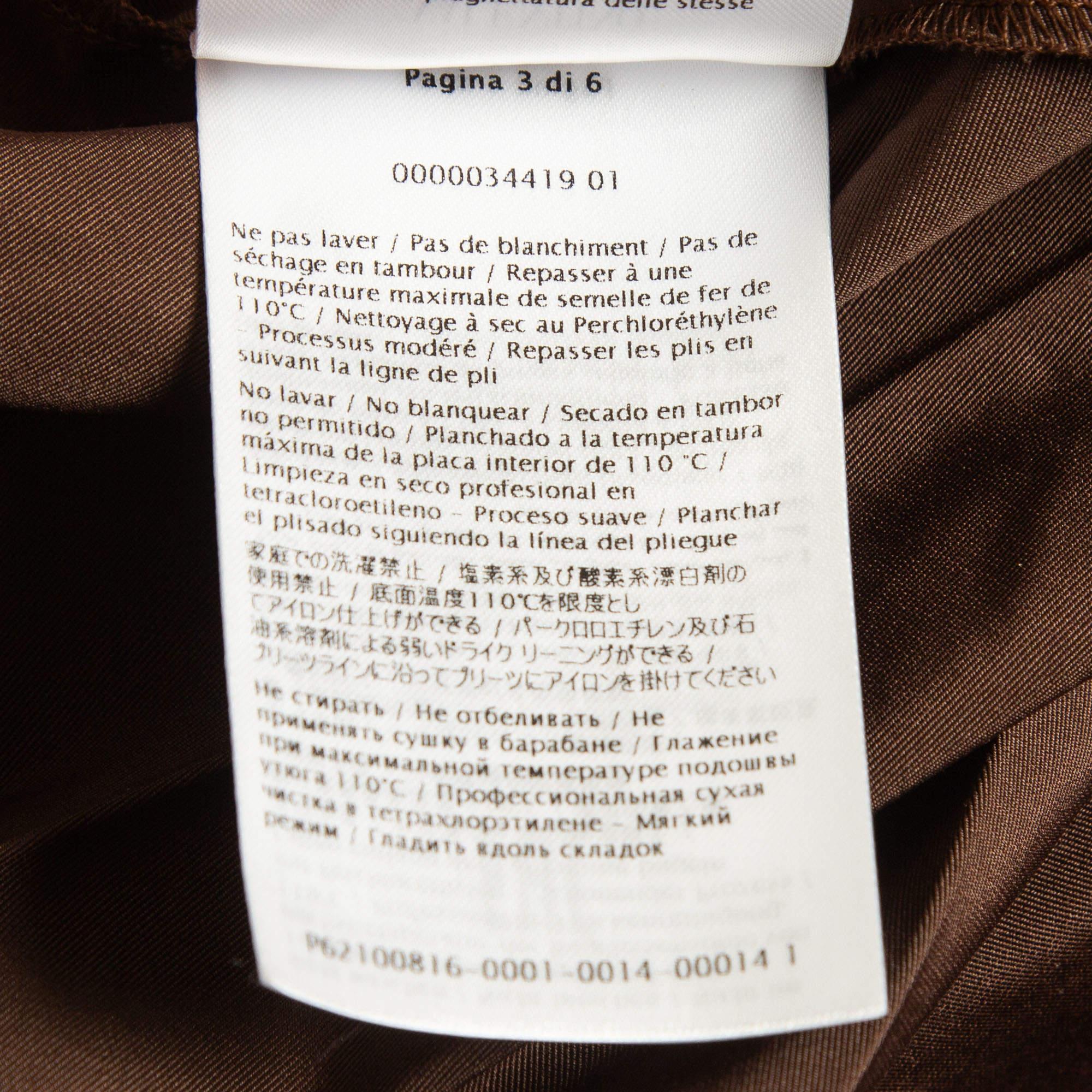Valentino Brown Cotton Blend Micro Faille Plisse Dress S For Sale 1