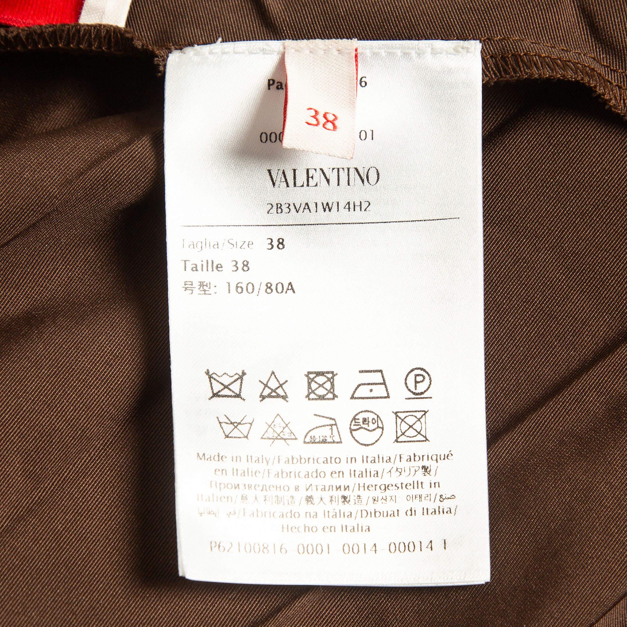 Valentino Brown Cotton Blend Micro Faille Plisse Dress S For Sale 2