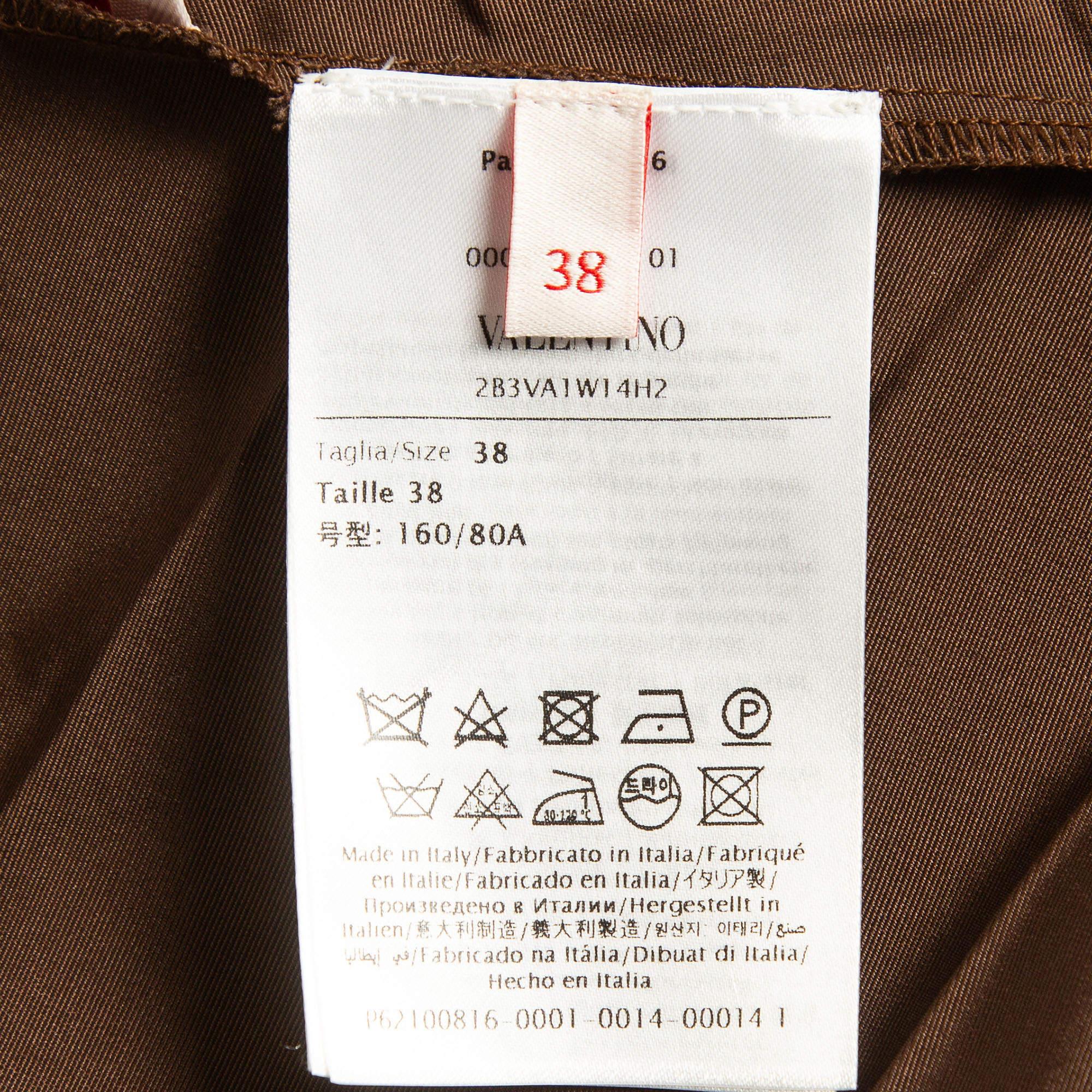 Valentino Brown Cotton Blend Micro Faille Plisse Dress S For Sale 3