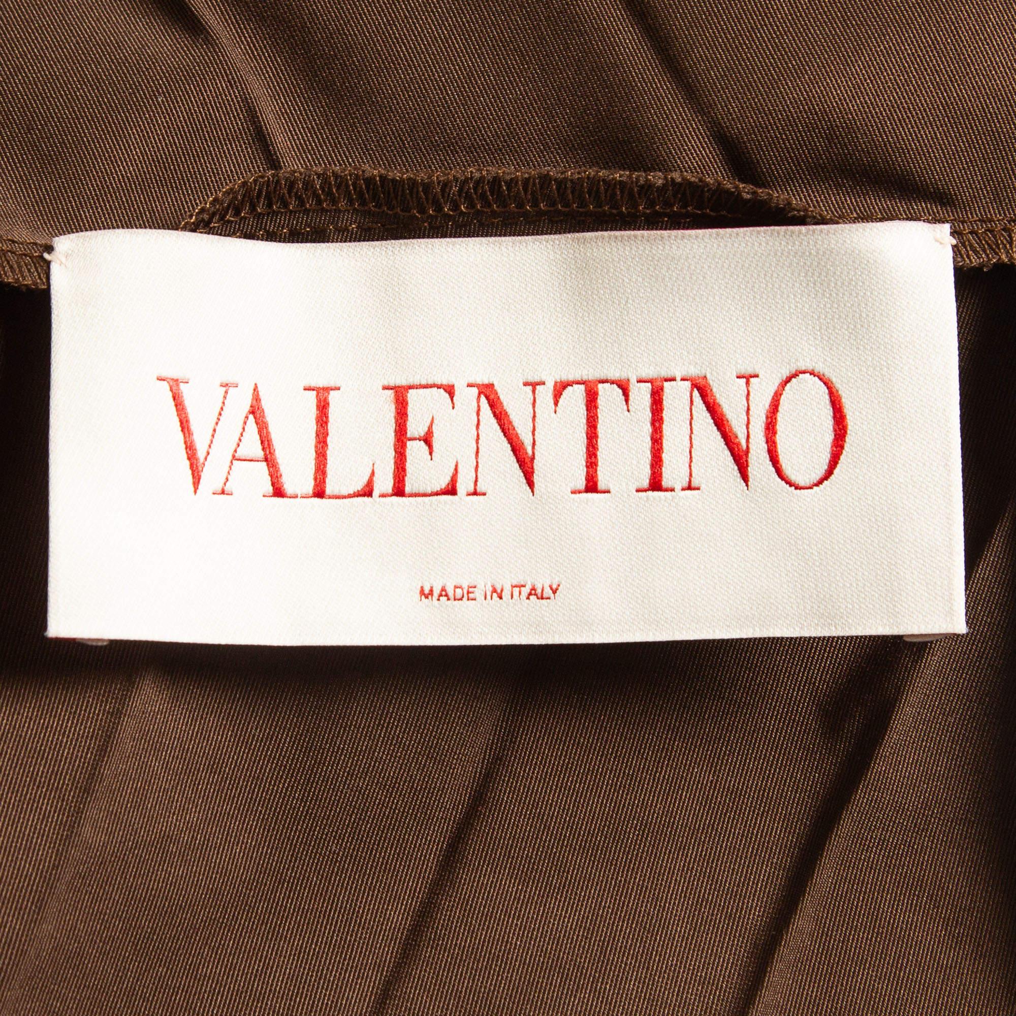 Valentino Brown Cotton Blend Micro Faille Plisse Dress S For Sale 4