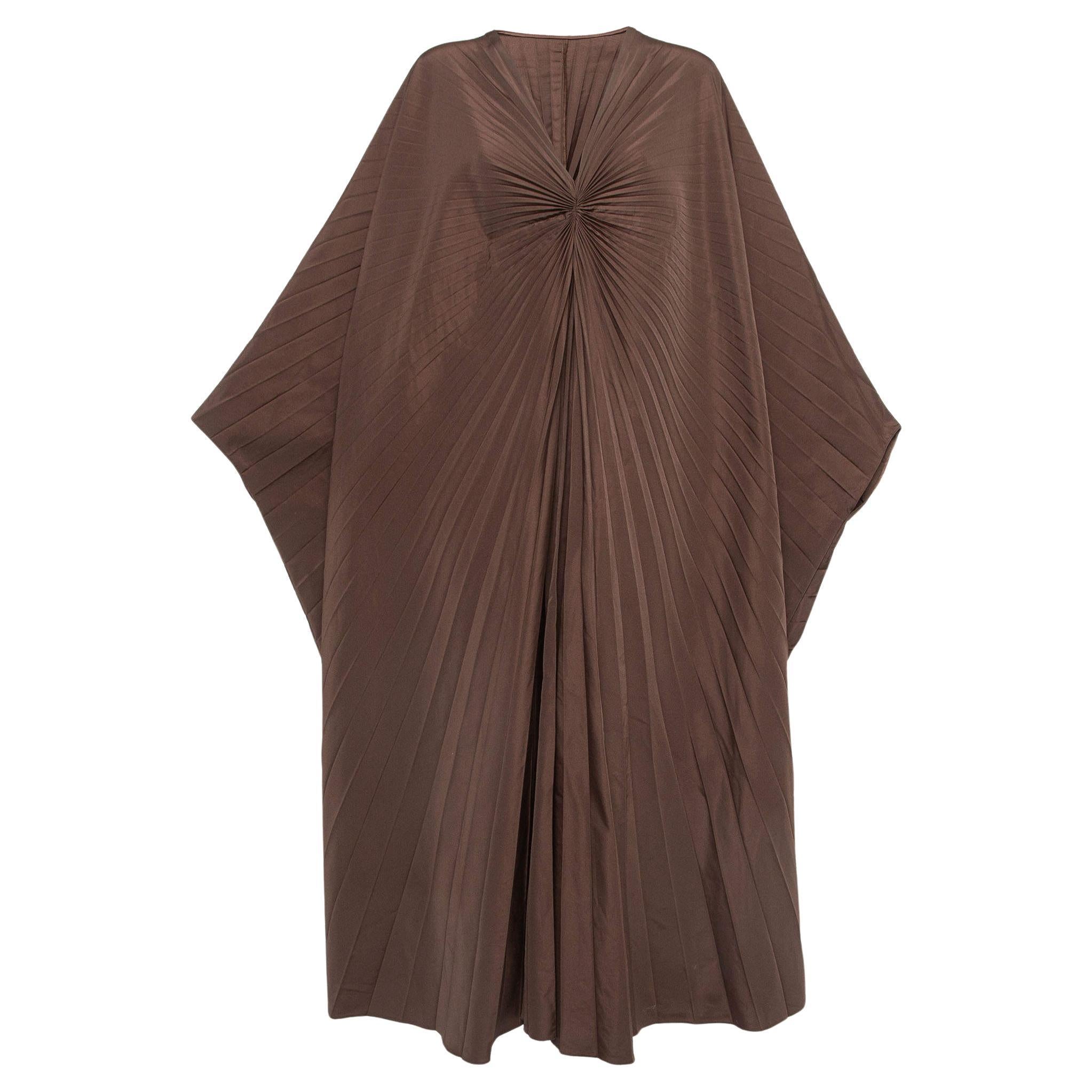 Valentino Brown Cotton Blend Micro Faille Plisse Dress S For Sale