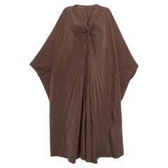 Valentino Brown Brown Cotton Blend Micro Faille Plisse Dress S