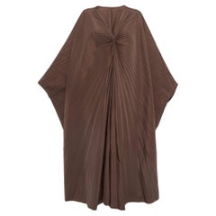 Valentino Brown Cotton Blend Micro Faille Plisse Dress S