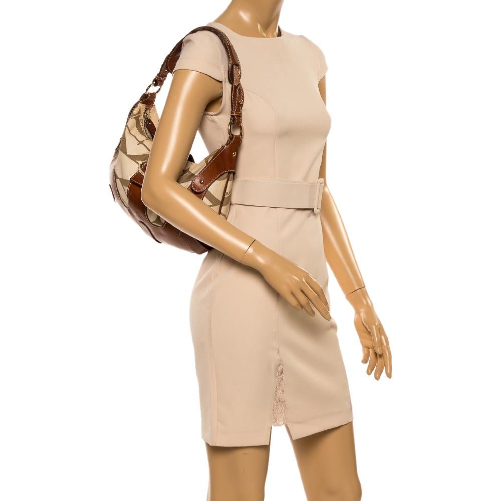 Valentino Hobo aus braunem/cremefarbenem Canvas und Leder (Braun)