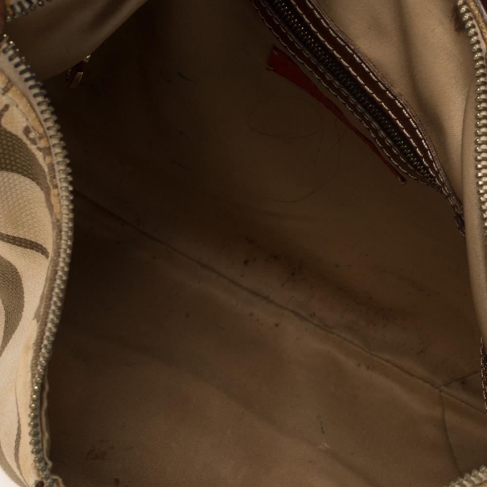 Valentino Brown/Cream Canvas and Leather Hobo 2