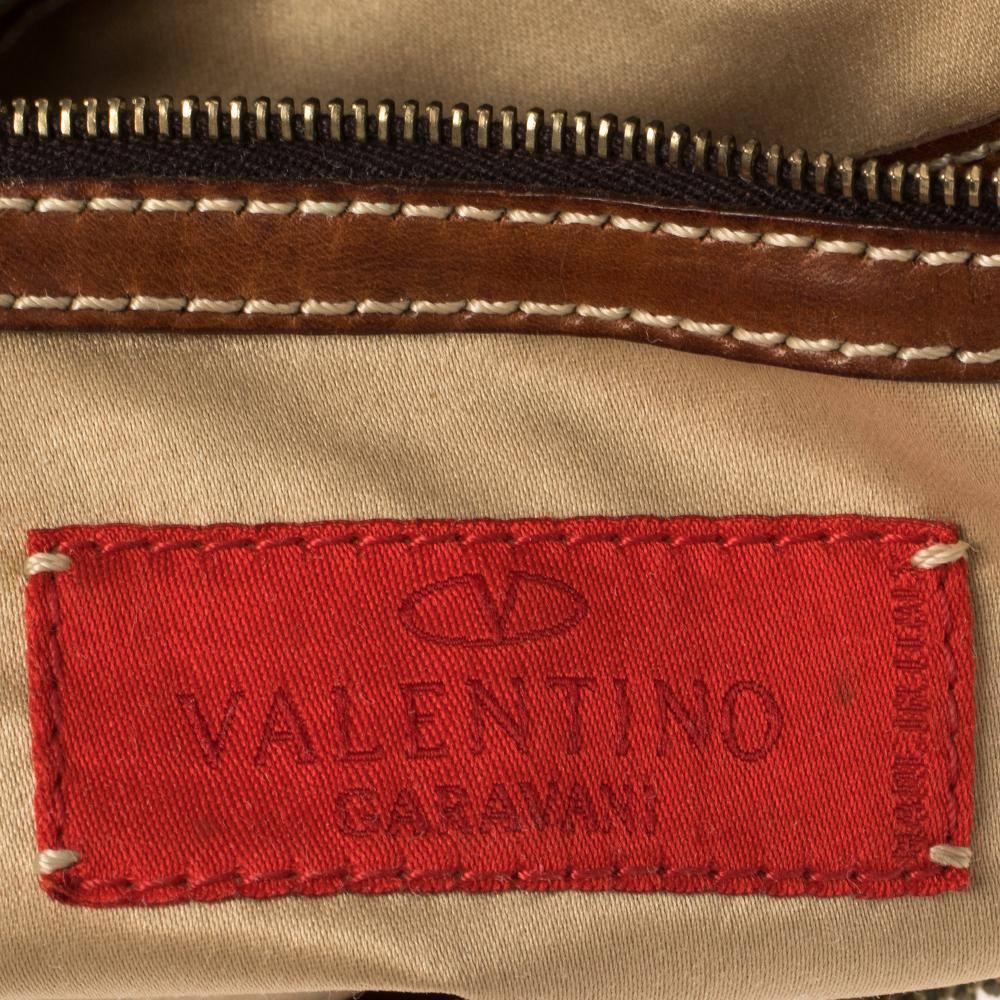 Valentino Brown/Cream Canvas and Leather Hobo 3