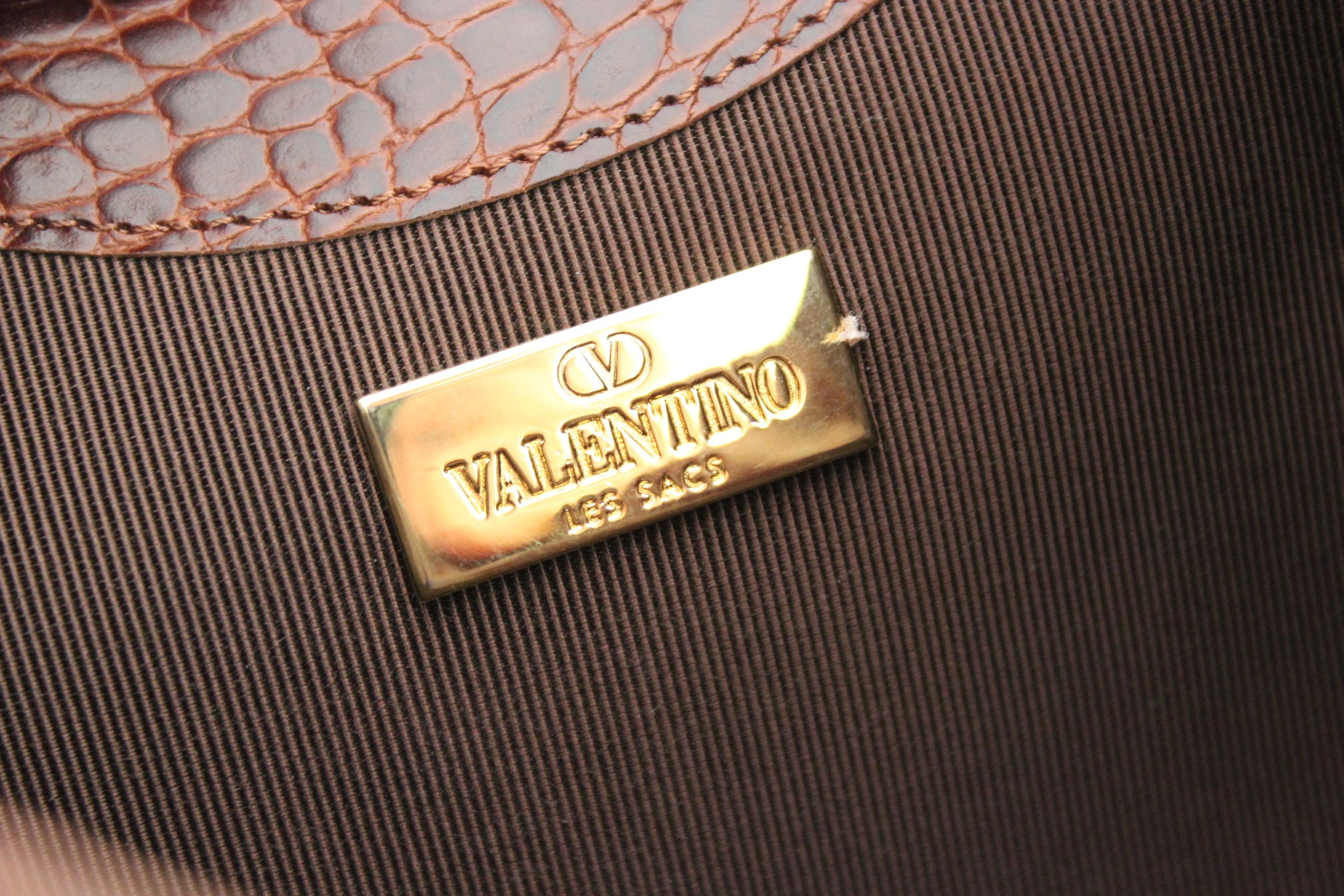 Valentino Brown Crocodile Print Leather Crossbody Bag 1990s Golden Insert 3