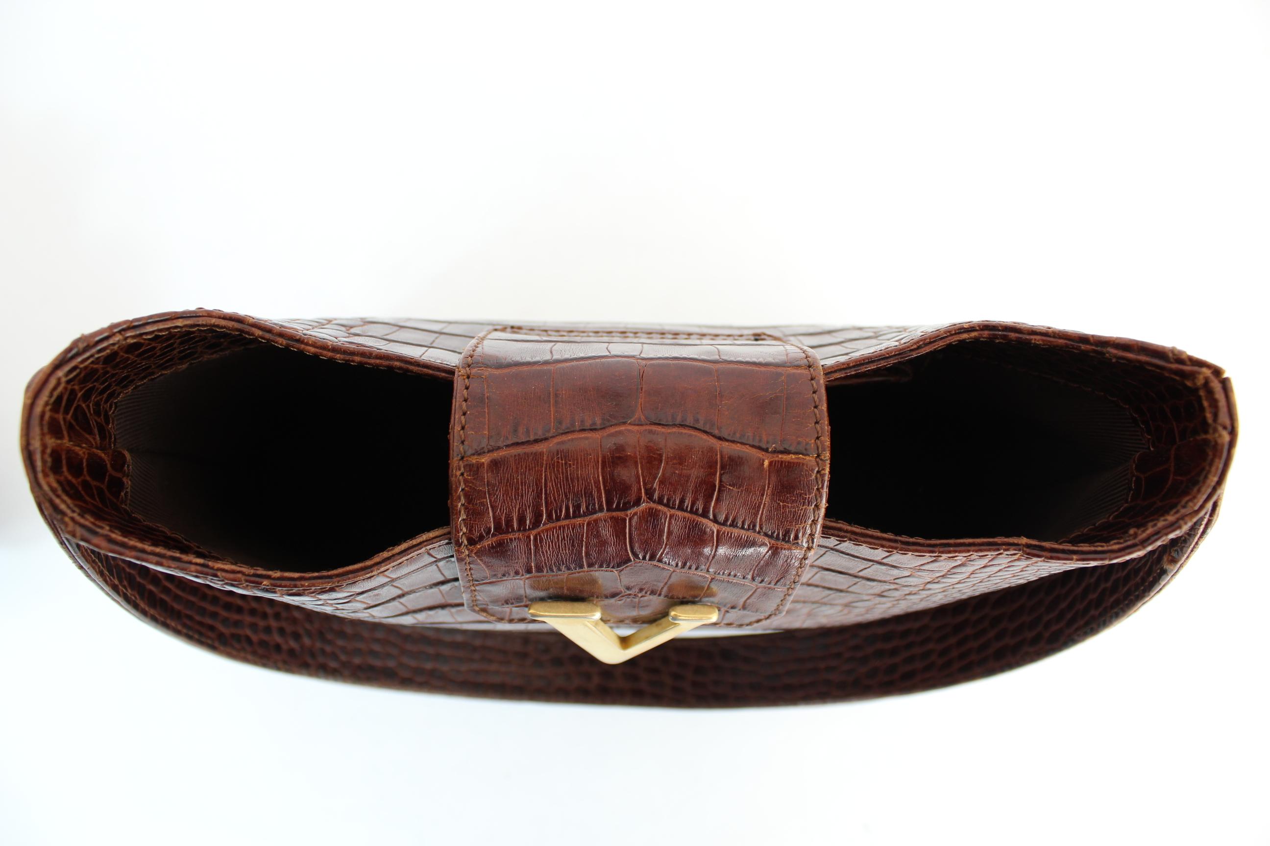 Women's Valentino Brown Crocodile Print Leather Crossbody Bag 1990s Golden Insert