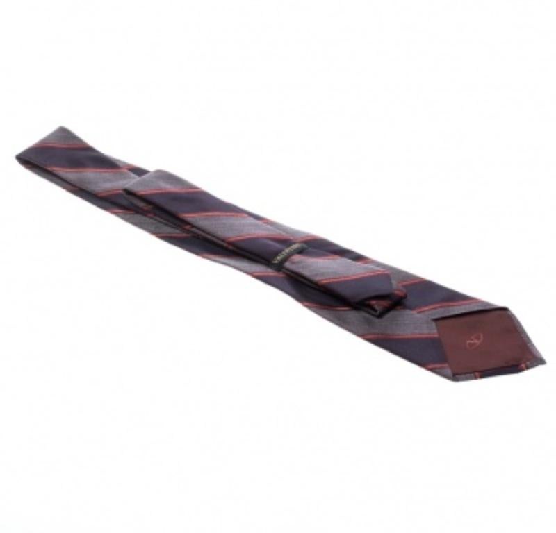 Corbata de seda tradicional de rayas diagonales marrón Valentino Gris en venta