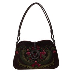 Valentino Brown Flowers Embroidered Suede and Leather Vring Shoulder Bag