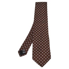 Valentino Brown Geometric Motif Jacquard Silk Tie