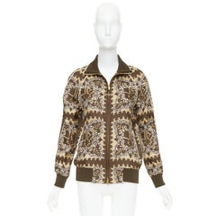 VALENTINO brown hue 100% silk logo scarf print collared track jacket IT38 XS