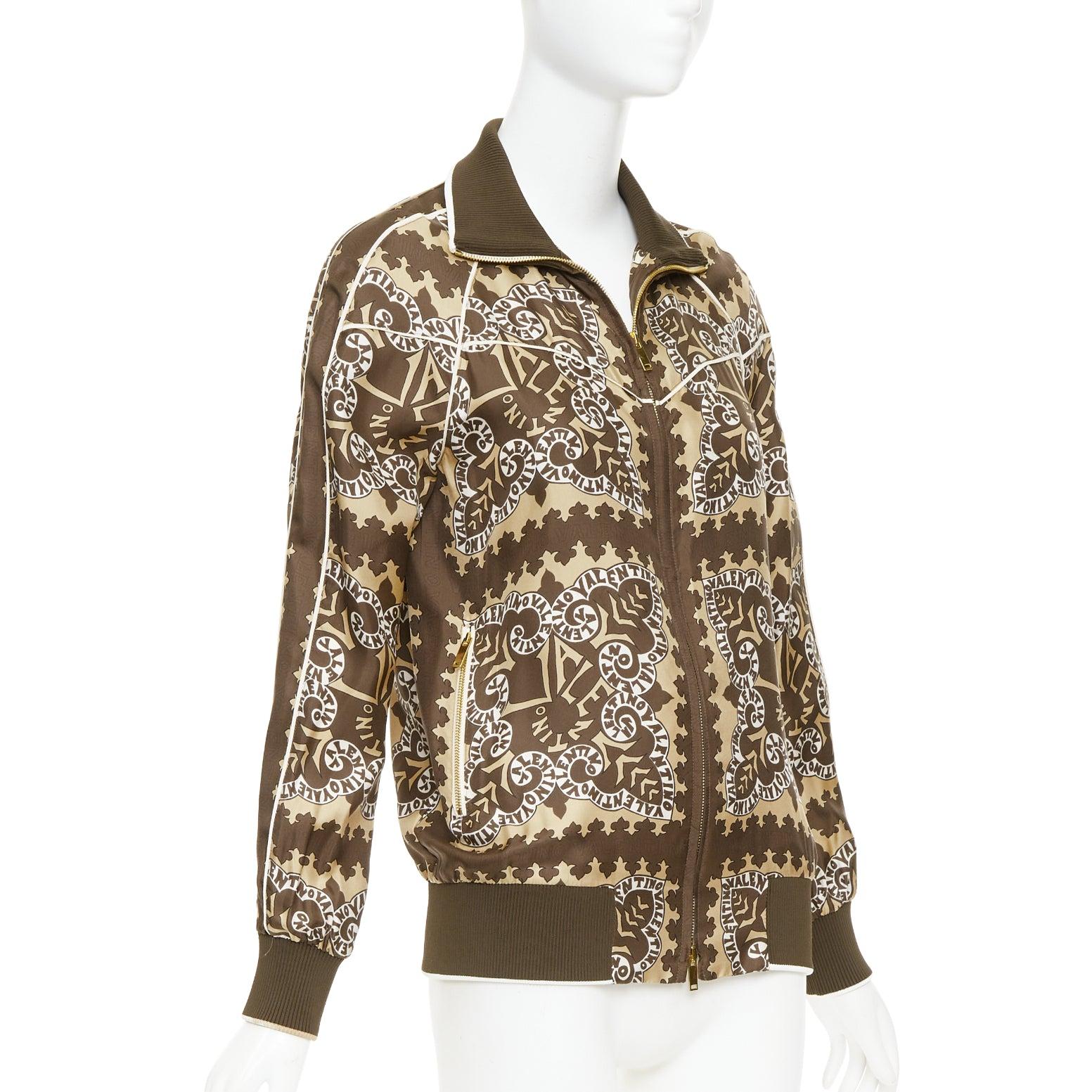 Donna Valentino, giacca da ginnastica con sciarpa stampata in 100% seta, colore marrone, IT38 XS in vendita
