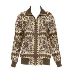 VALENTINO brown hue 100% silk logo scarf print collared track jacket IT38 XS