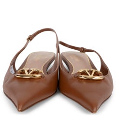 VALENTINO brown leather 2024 MOON VLOGO Slingback Flats Shoes 39