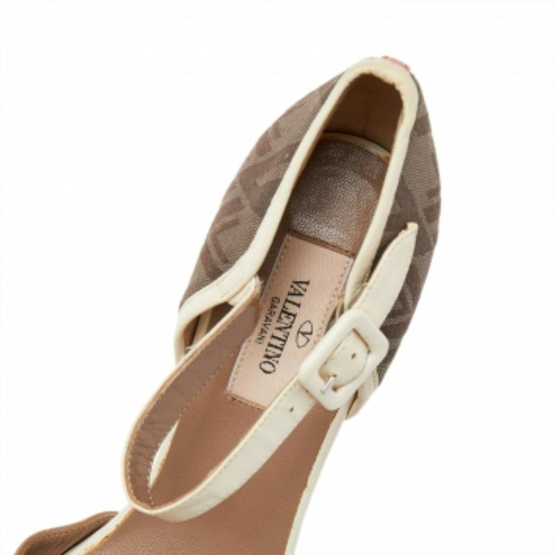 Valentino Brown Leather And Fabric Wedge Platform Espadrille Sandals Size 39.5 1