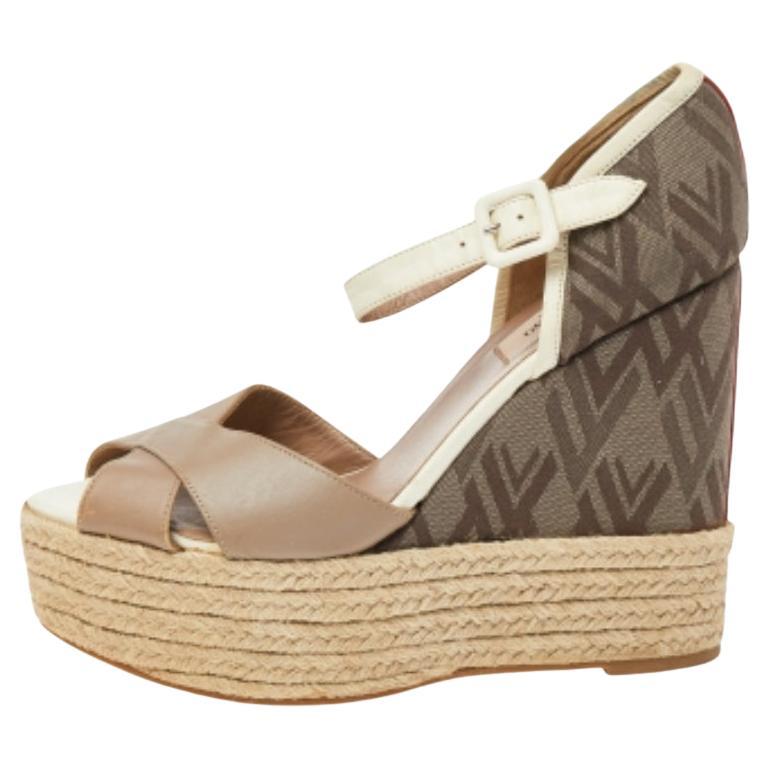 Valentino Sandali espadrillas con zeppa in pelle e tessuto marrone misura 39,5