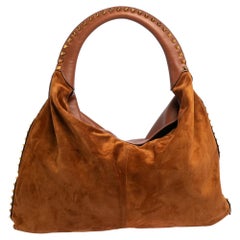 Valentino Brown Leather and Suede Rockstud Hobo