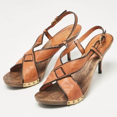 Valentino Brown Leather Ankle Strap Sandals Size 37