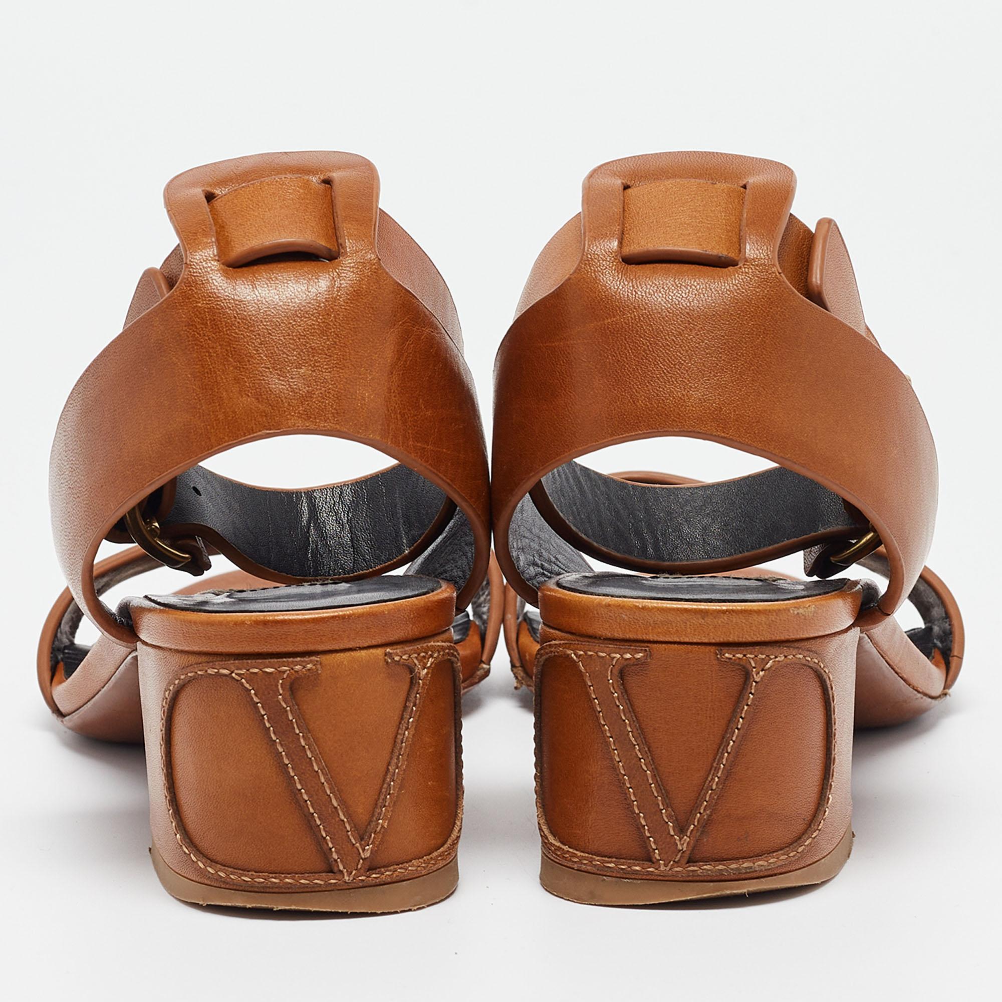 Valentino Brown Leather Ankle Strap Sandals Size 37 For Sale 3