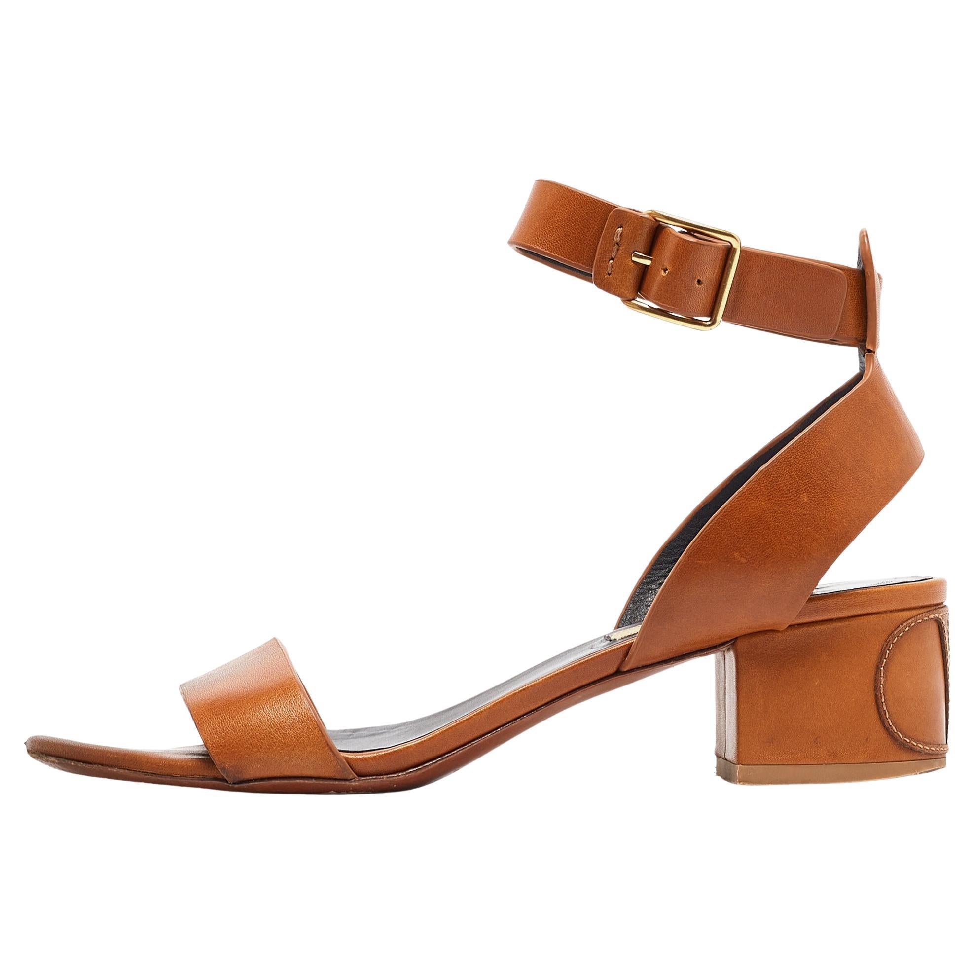 Valentino Brown Leather Ankle Strap Sandals Size 37 For Sale