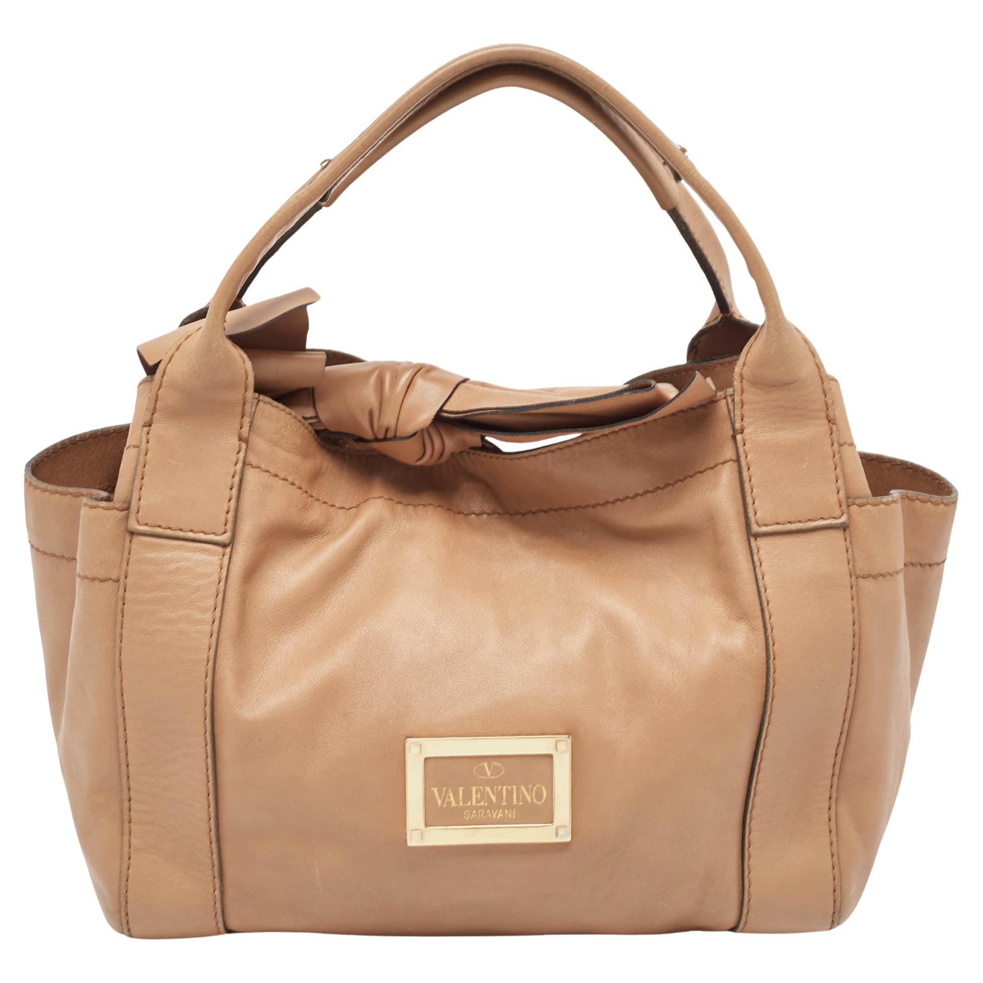 Valentino Brown Leather Bow Hobo For Sale
