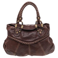 Valentino Brown Leather Braided Handle Shoulder Bag