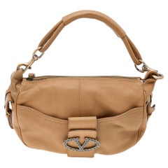 Valentino Brown Leather Crystal Embellished VLogo Hobo