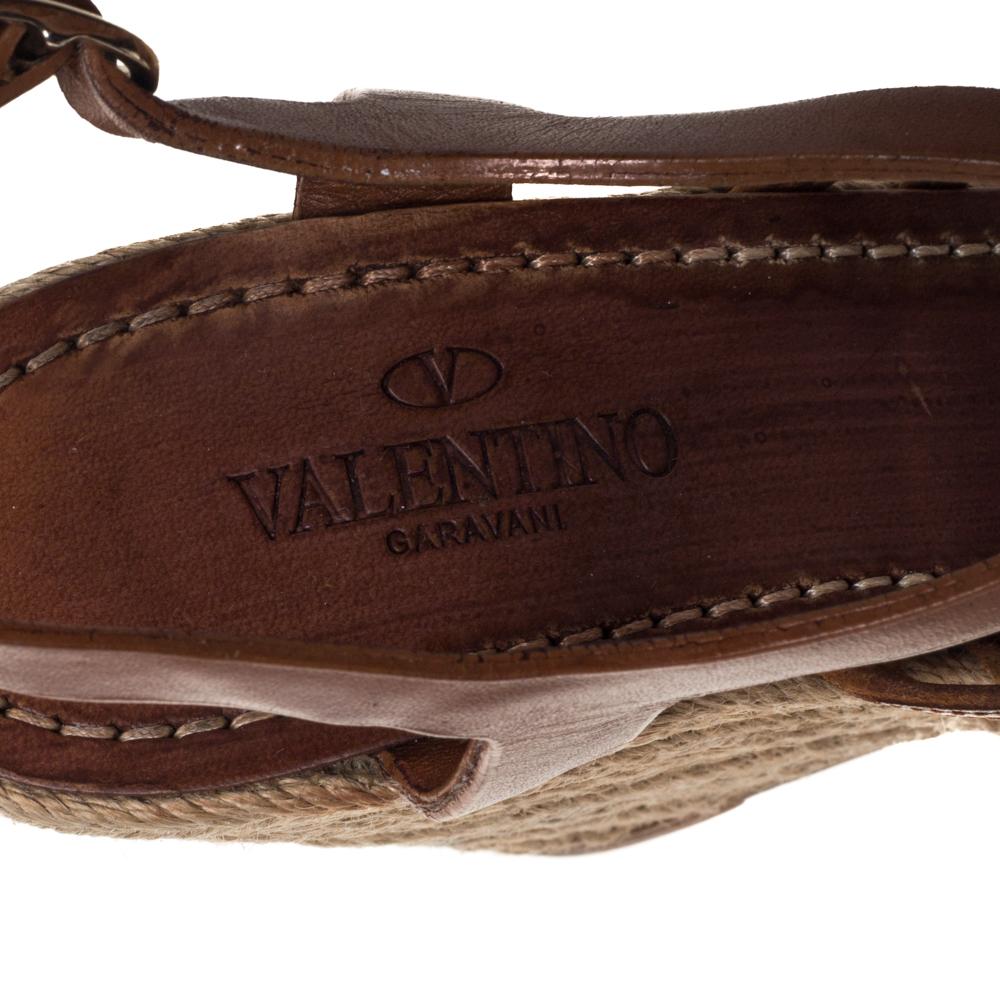 Valentino Brown Leather Espadrille Wedge Sandals Size 37 2