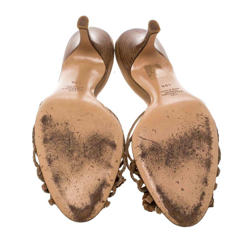 Valentino Brown Leather Flower Slides Sandals Size 40.5 2