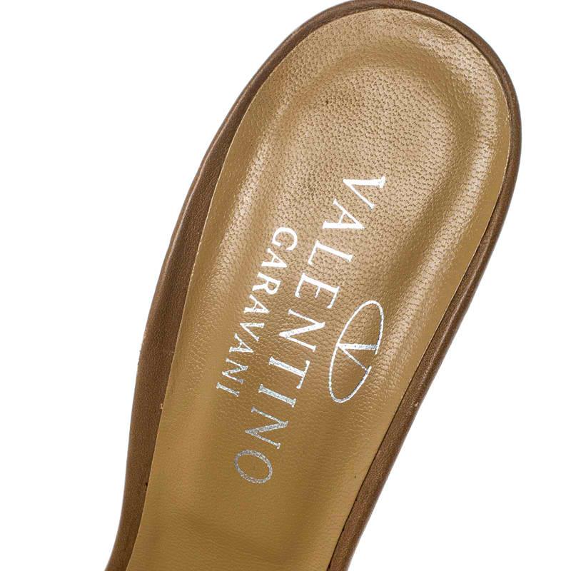 Valentino Brown Leather Flower Slides Sandals Size 40.5 3