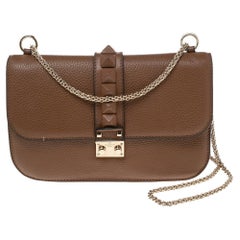 Valentino Valentino Braun Leder Medium Rockstud Glam Lock Klappentasche