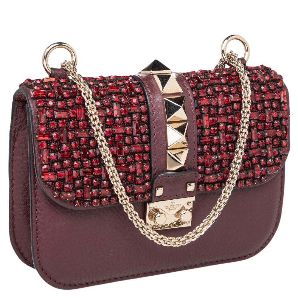 Women's Valentino Brown Leather Mini Glam Lock Shoulder Bag