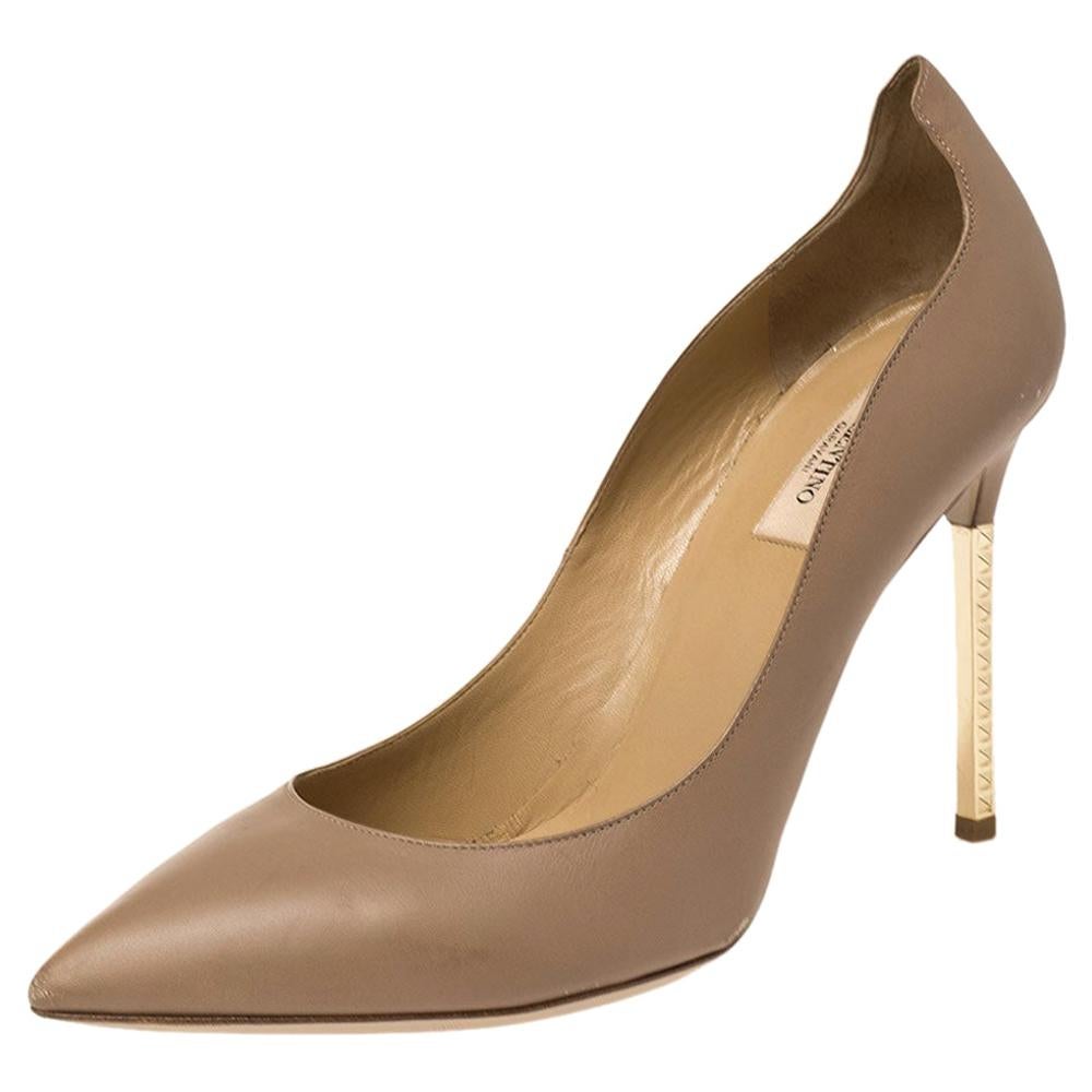 Valentino Brown Leather Noisette Pointed Toe Pumps Size 40