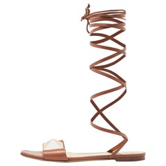 Valentino Brown Leather One Stud Wrap Around Flat Sandals Size 39