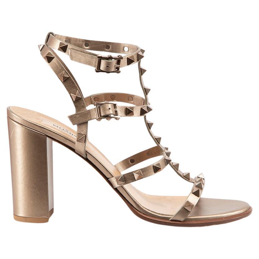 Valentino Brown Leather Rockstud 90 Sandals Size IT 40.5 For Sale