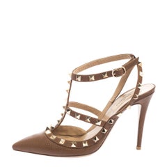Valentino Braune Leder Pumps mit Rockstud und Knöchelriemen Größe 38,5