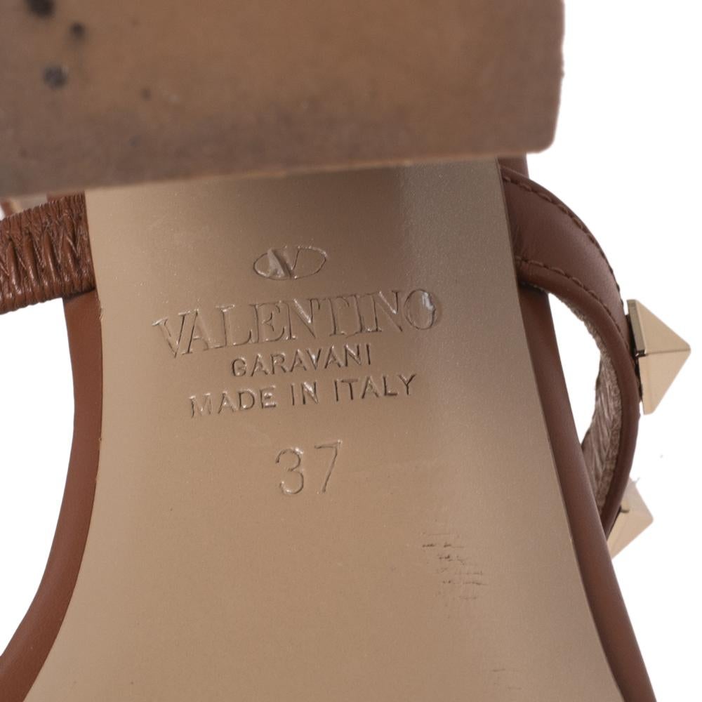 Valentino Brown Leather Rockstud Caged Ankle-Strap Platform Sandals Size 37 1