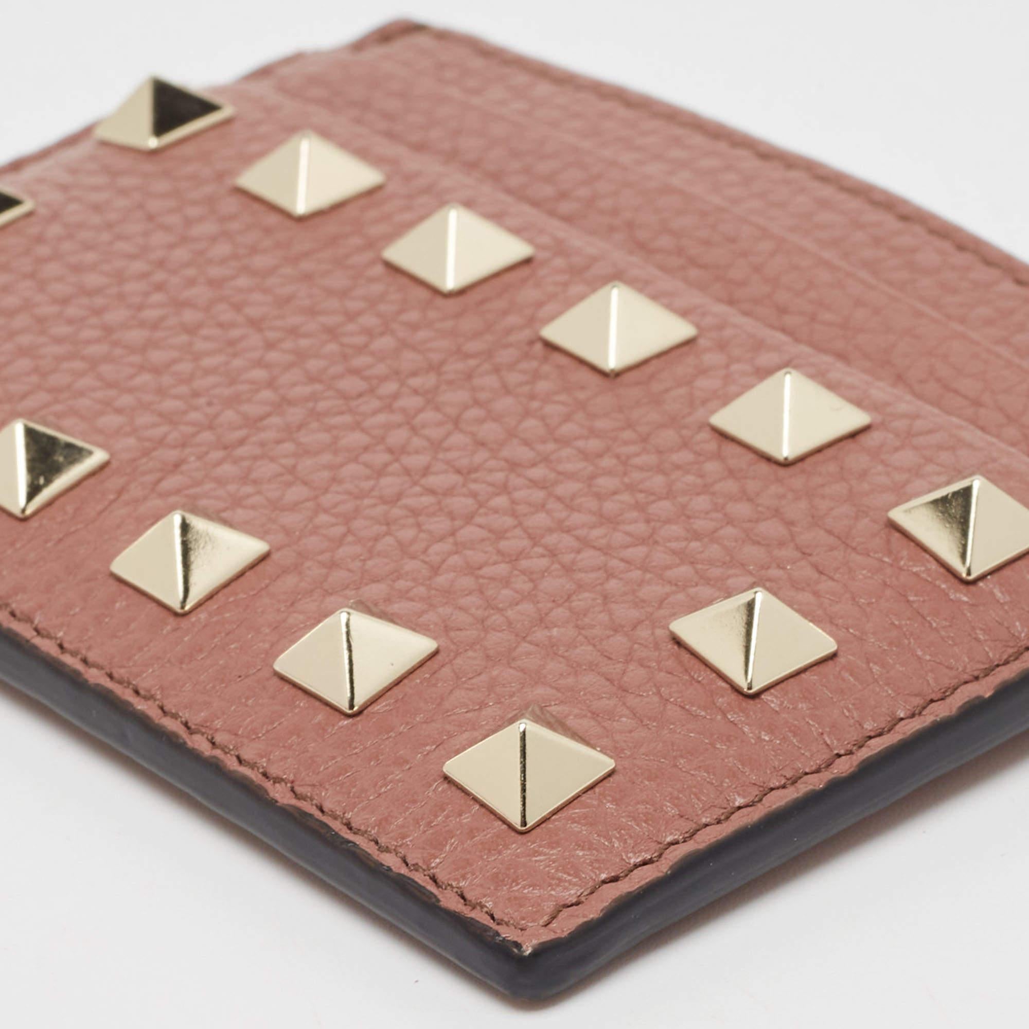 Women's Valentino Brown Leather Rockstud Card Holder