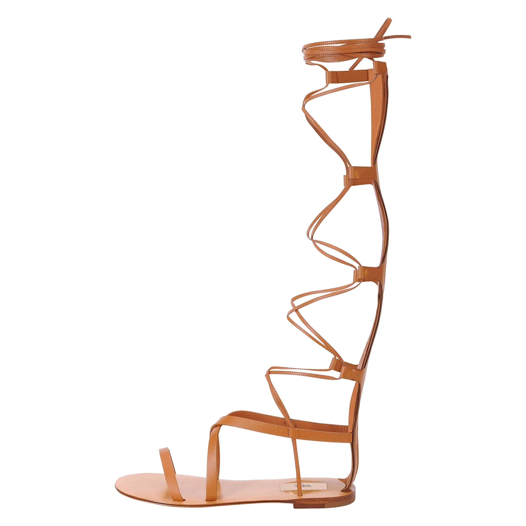 Valentino Brown Leather Rockstud Gladiator Flat Sandals Size 37.5