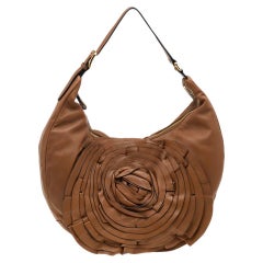 Valentino Brown Leather Rose Petale Hobo