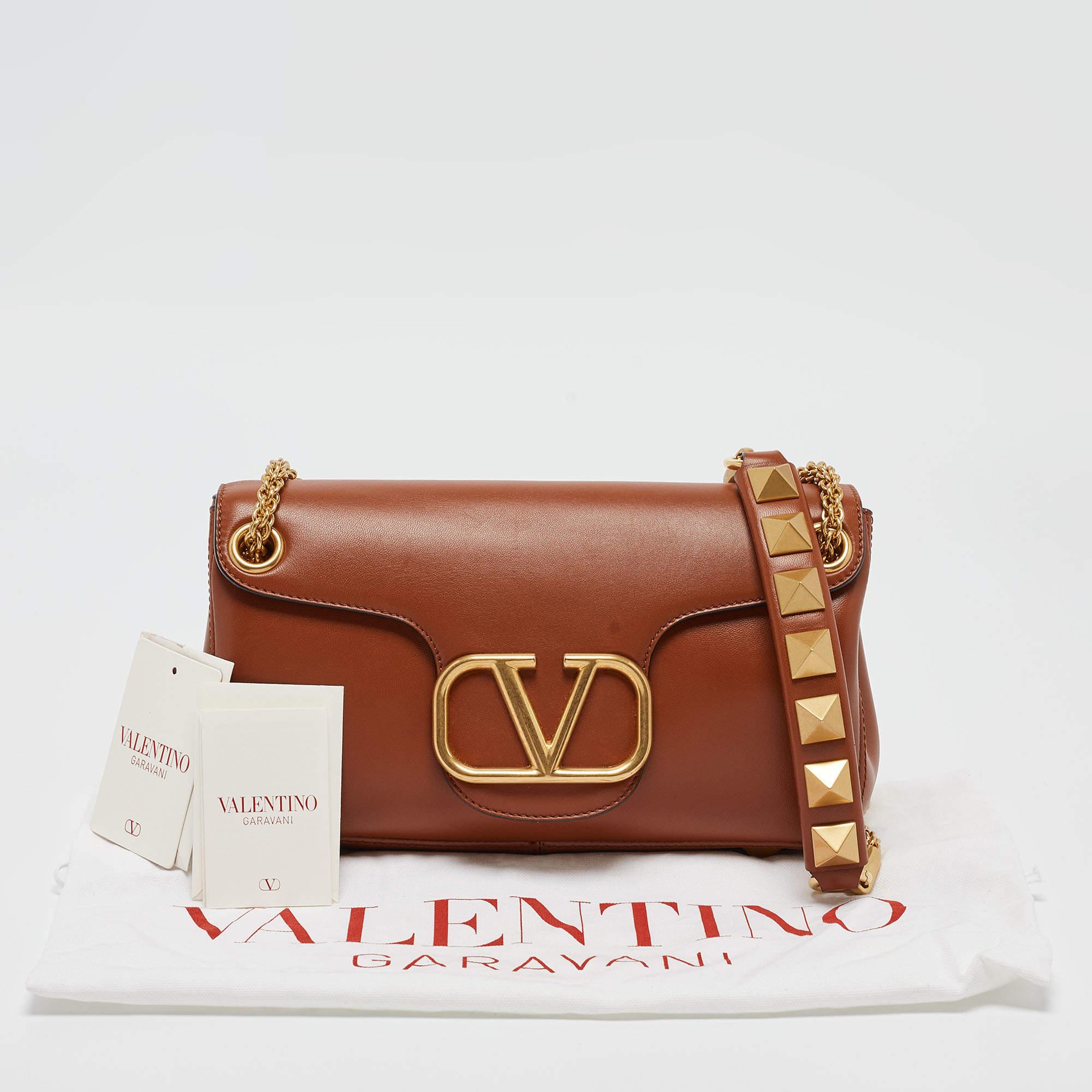 Valentino Brown Leather Stud Sign Shoulder Bag 4